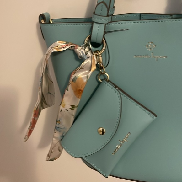 Nanette Lepore Satchel Handbag Sky Blue with Scarf and Cardholder - Picture 2 of 6